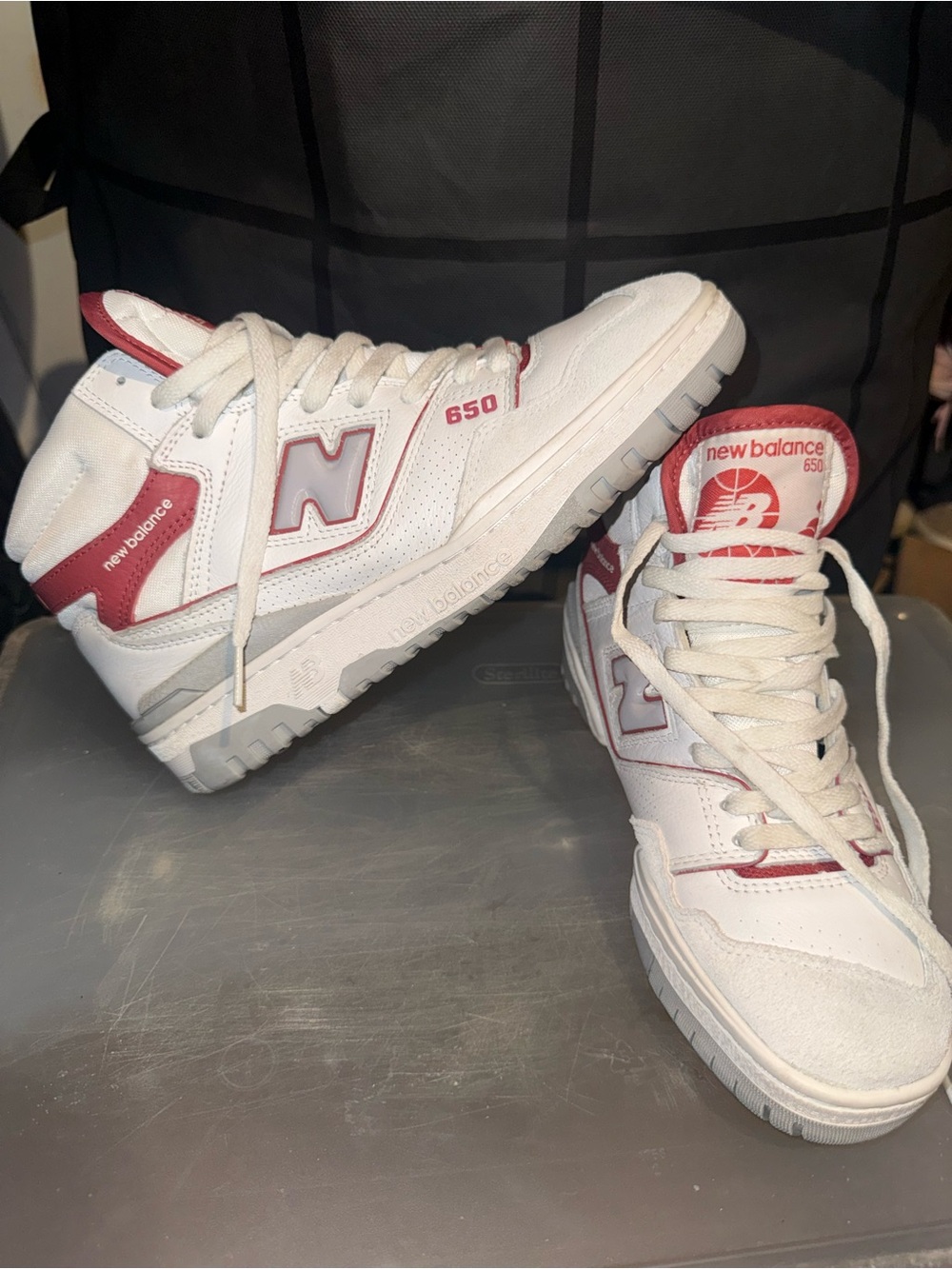 New Balance 650 White & Red High-Top Sneakers